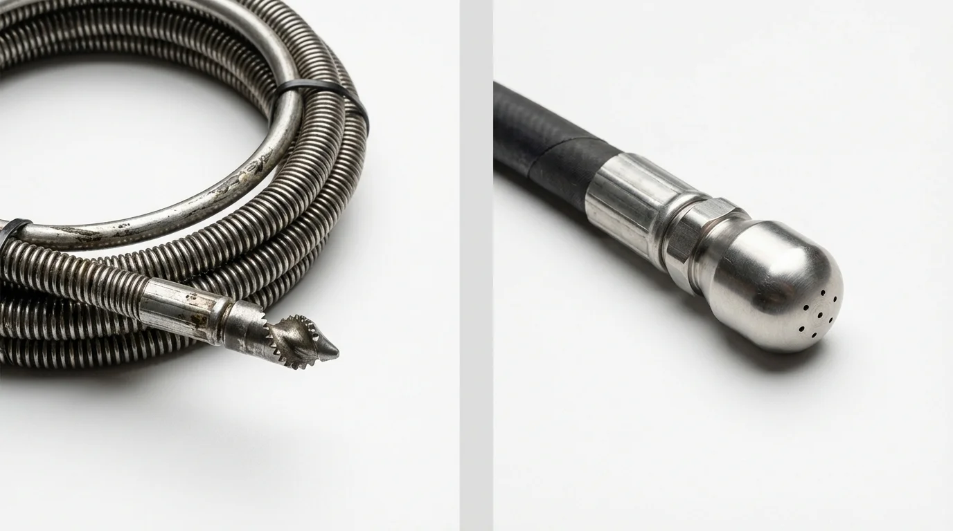Drain snake cable and hydro jetting nozzle used for drain cleaning in Florissant, MO