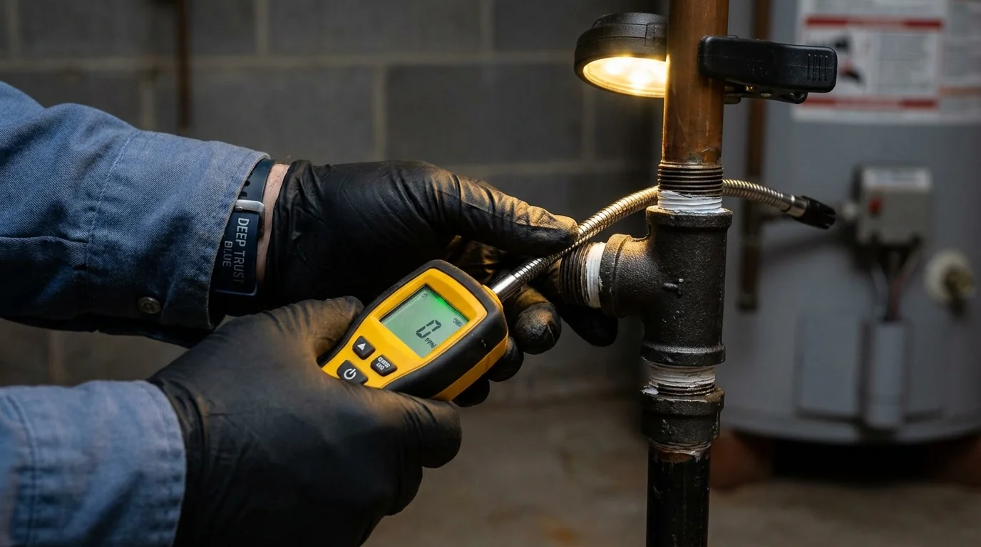 Gas leak detection with electronic sniffer by Johns Plumbing LLC in Florissant