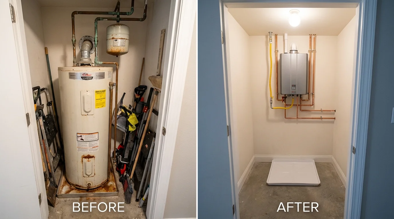 Tank water heater versus wall-mounted tankless unit comparison for Florissant, MO homeowners