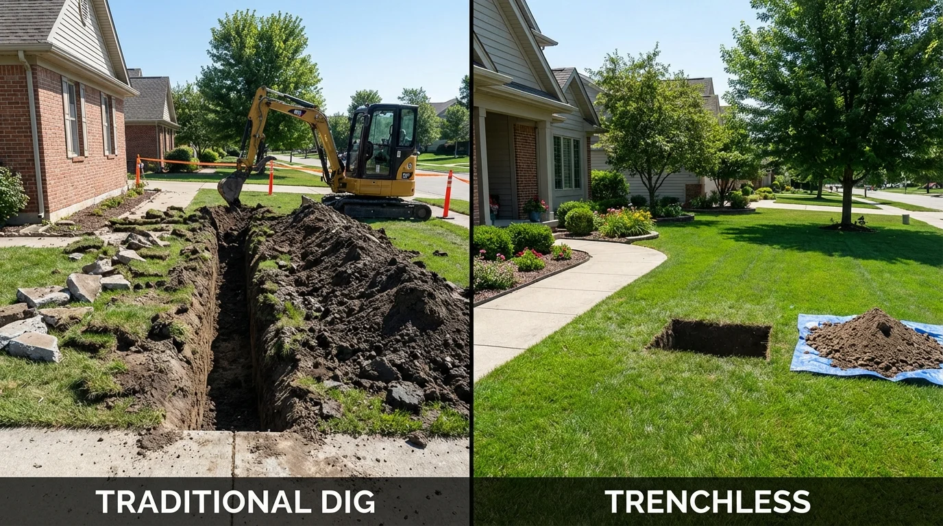 Trenchless sewer repair with minimal yard damage versus traditional excavation in Florissant, MO